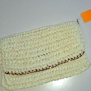 LOF Cream Knit Purse with Gold Chain Detail